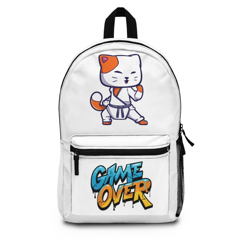 Gaming Backpack, Game Over Karate Cat on White Pack, For school or fun. Bag color options available separately listed. FREE Shipping.