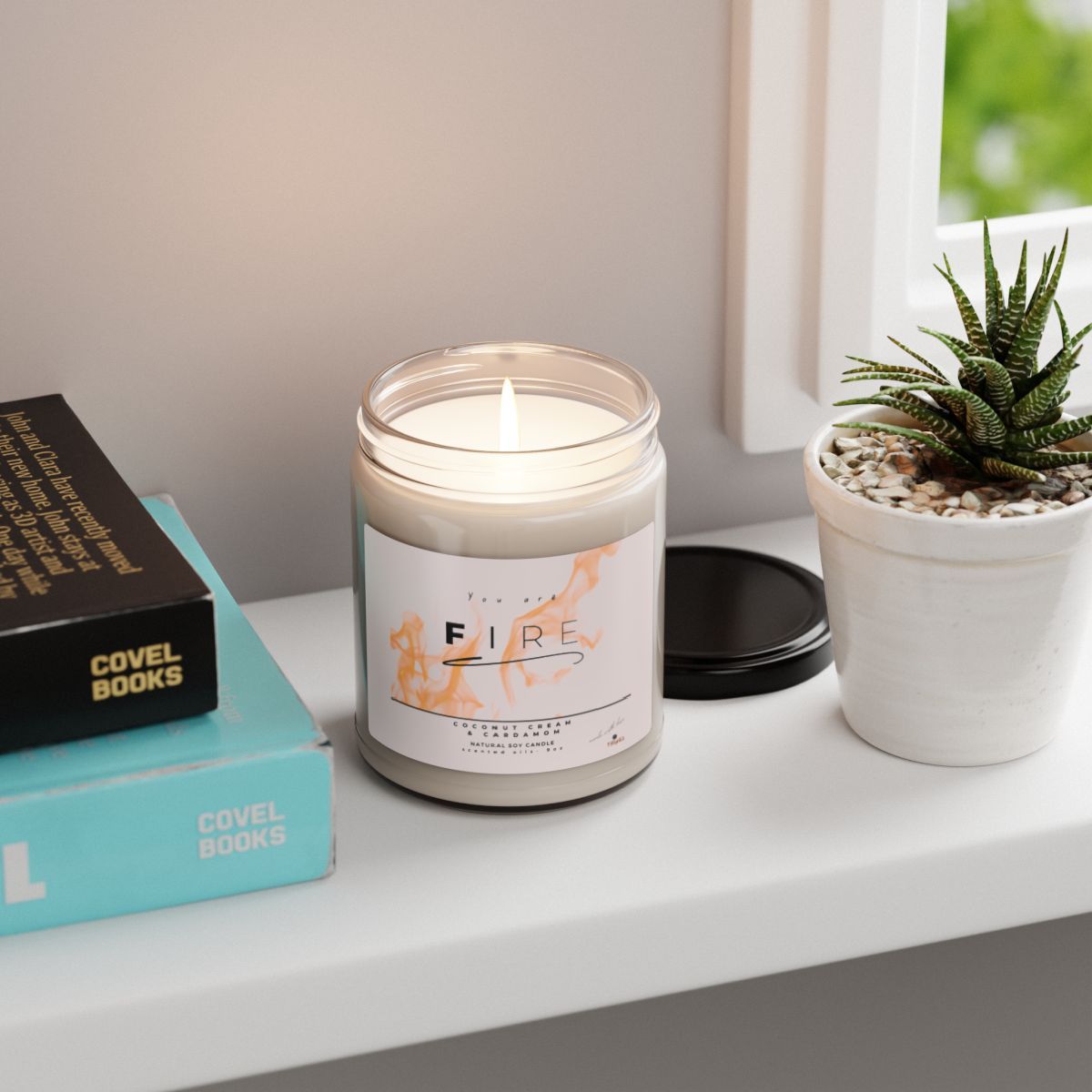 You are FIRE Candle Coconut &amp; Cardamom - soy wax 9oz, gifts, candle, best friend gifting, best candles, witty words gift, home candle warmth