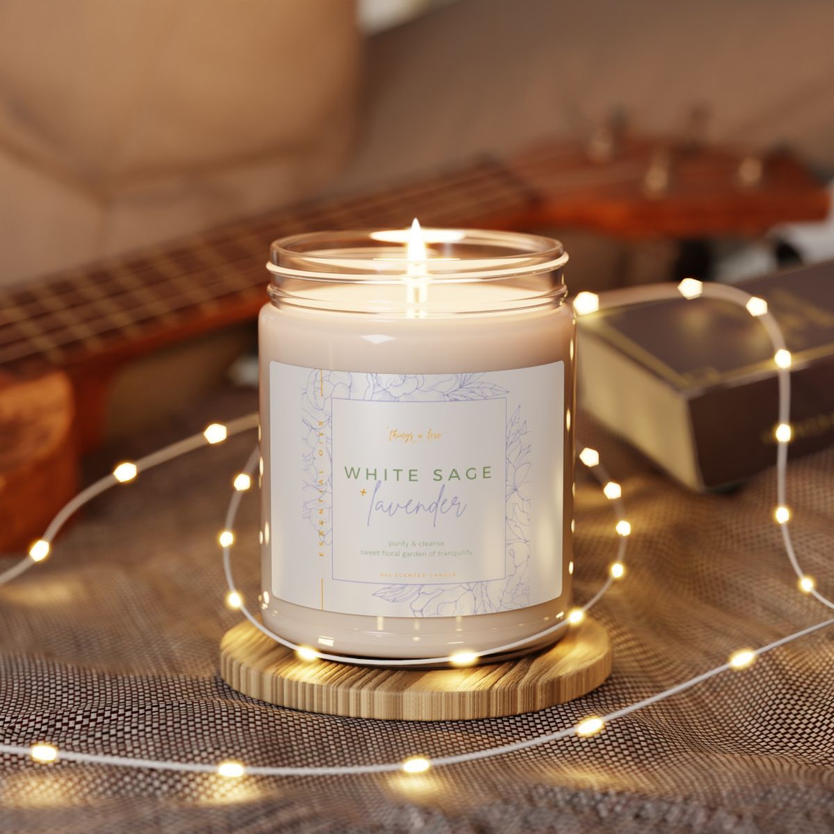 Elegant Scented Soy Candle - White Sage &amp; Lavender - 9oz