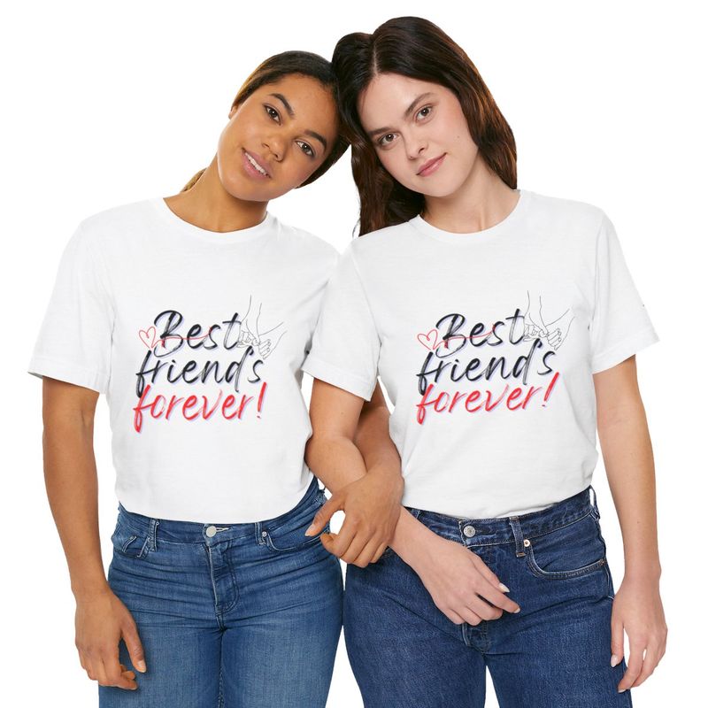 Short Sleeve Best Friends Forever Jersey Tee Unisex, BFF, Soft Cotton T-Shirt, Colors;  Pink, Blue, White, Sage, Tan, Silver, Peach, Sage