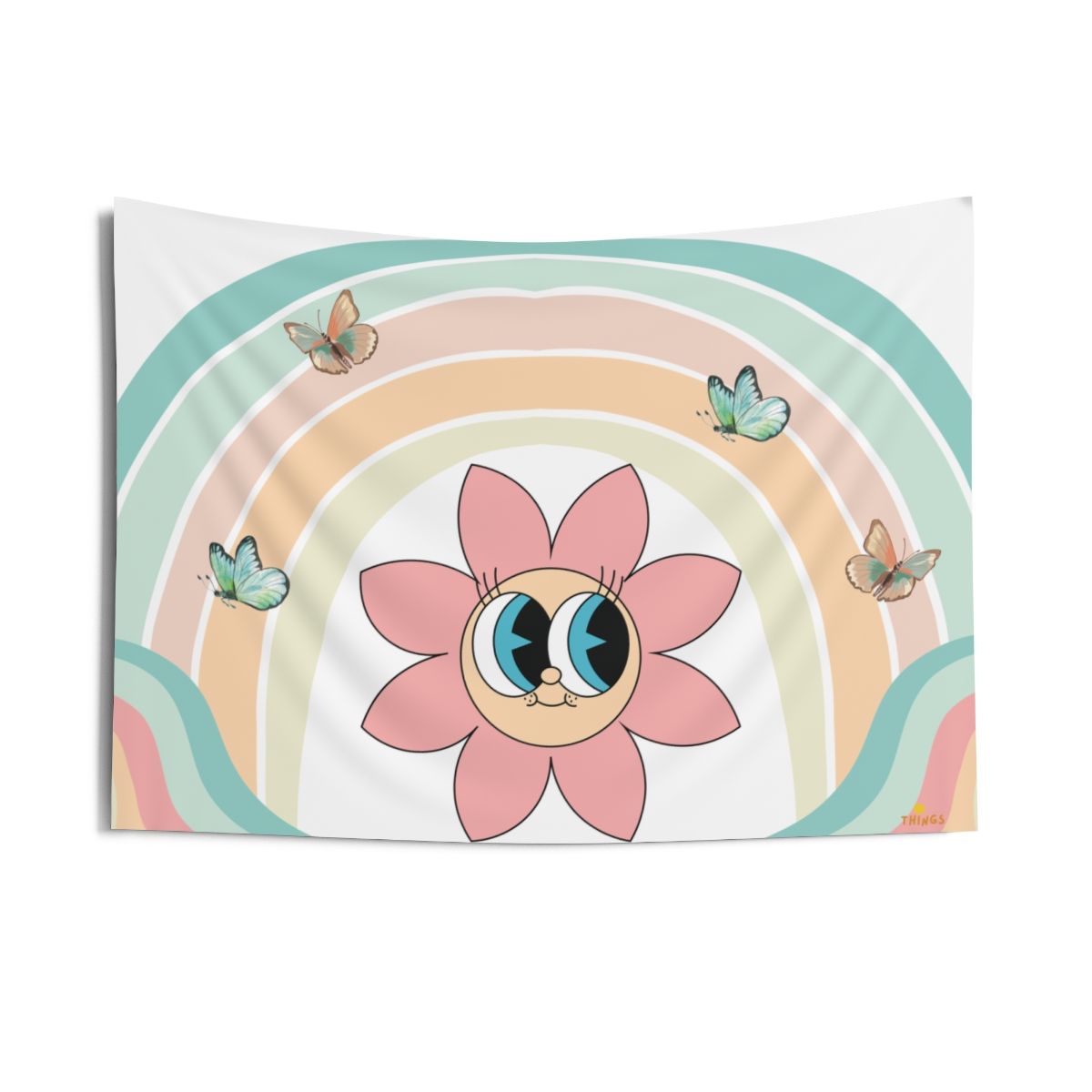 Colorful and Cute Rainbow Indoor Wall Tapestries Two Sizes, Butterfly, Butterflies, Sun, Sunshine, Star, Stars, Pastel, Pastels, Anime Style