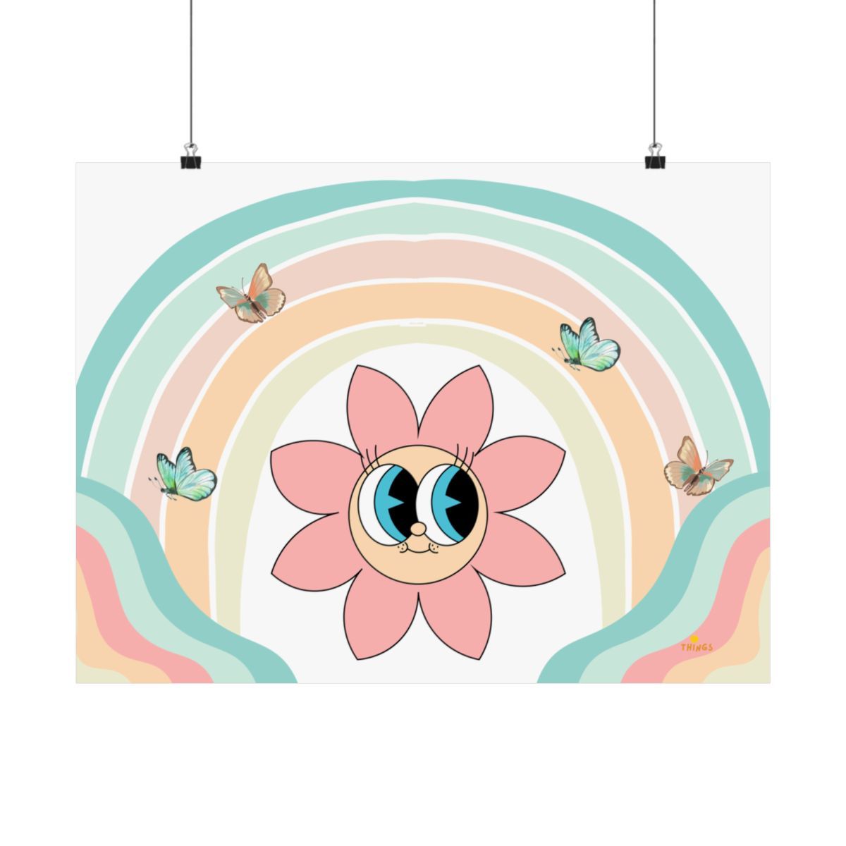 Colorful and Cute Rainbow Matte Horizontal Posters 2 Sizes: Butterfly, Butterflies, Sun, Sunshine, Star, Stars, Pastel, Pastels, Anime Style