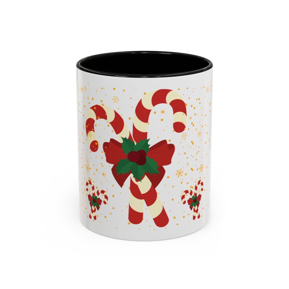 Candycane Coffee Mug with Accent(11, 15oz) - Multiple color accents: Pink, Light Blue, Navy, Red and Black . Holiday Candycanes Coffee Cup