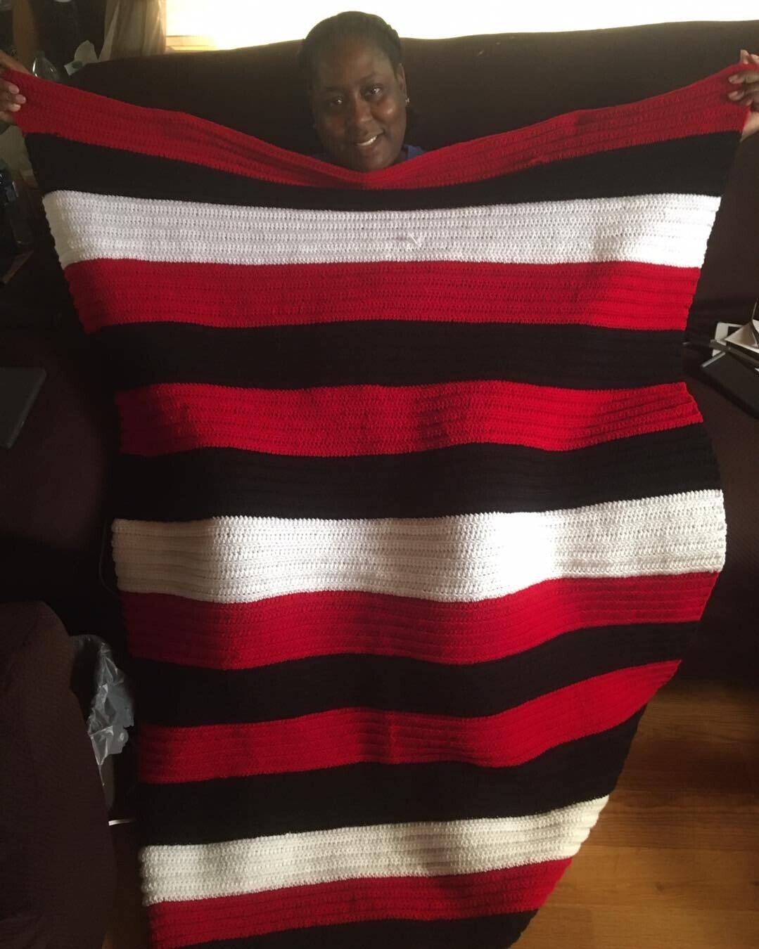 Three Color Crochet Blanket.
