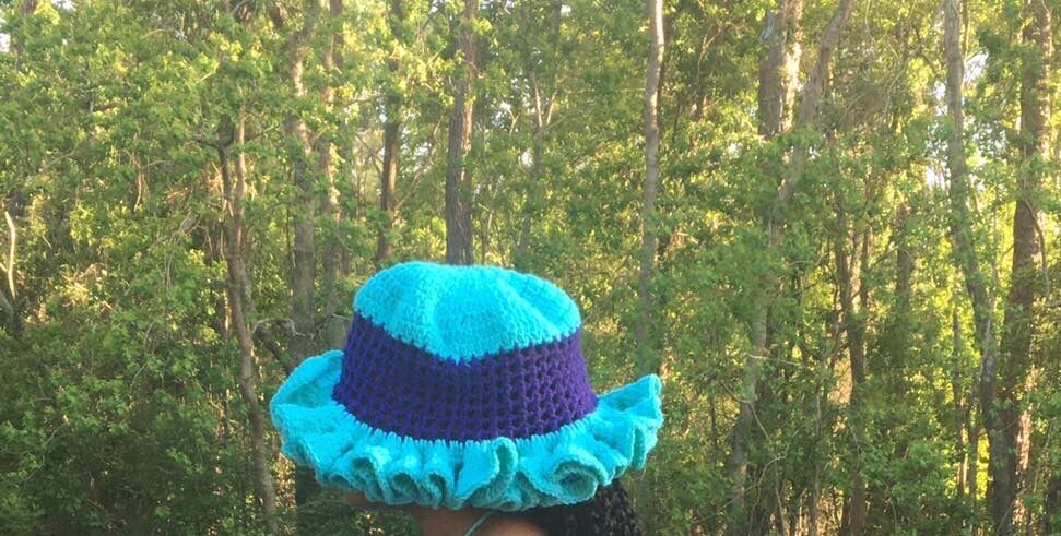 Purple and Turquoise Crochet Ruffle Hat