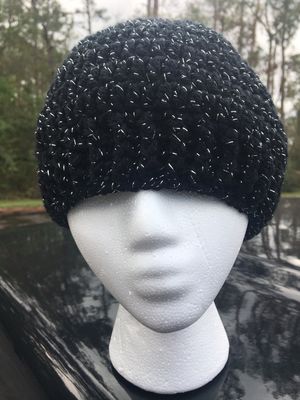 Crochet Black And Silver Lady’s Hat And Scarfed