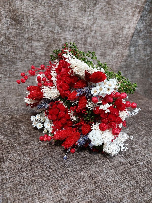Bouquet de fleurs ton rouge et blanc