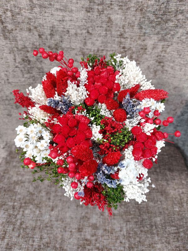 Bouquet de fleurs ton rouge et blanc