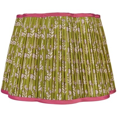 Pink on Green Marigold Scalloped Shade with Pink Trim