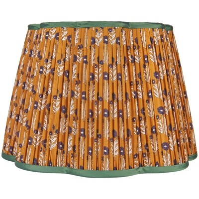 Blue on Cinnamon Marigold Scalloped Shade with Green Trim