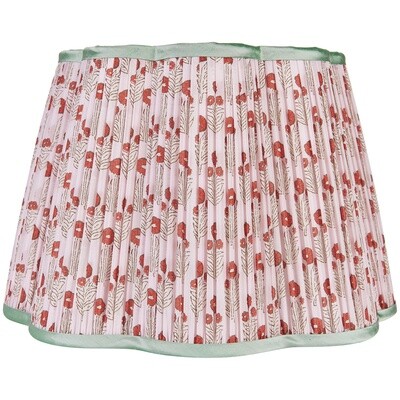 Red on Pink Marigold Scalloped Shade with Mint Trim