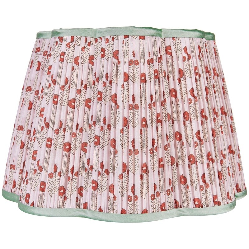 Red on Pink Marigold Scalloped Shade with Mint Trim