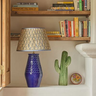 Blue/Yellow Juniper Pleated Lampshade with Blue Trim
