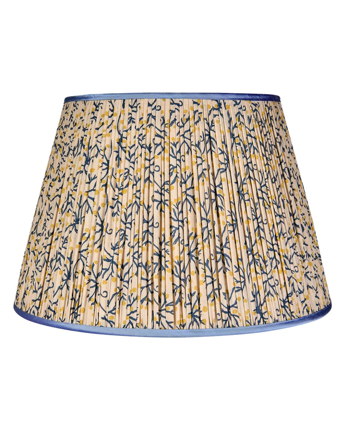 Blue/Yellow Juniper Pleated Lampshade with Blue Trim