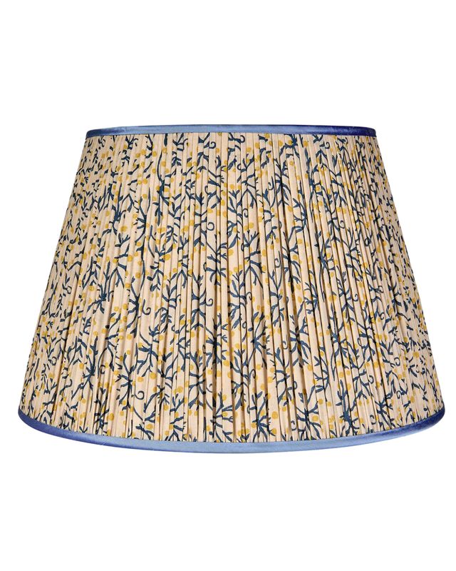 Blue/Yellow Juniper Pleated Lampshade with Blue Trim