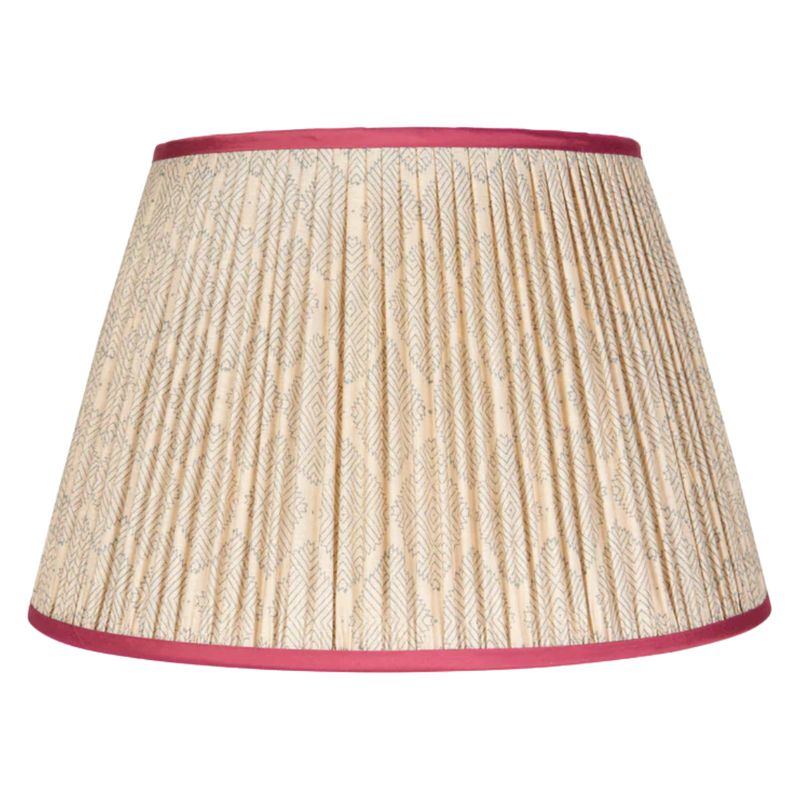 Blue Diamond Geometric Pleated Silk Lampshade with Pink Trim