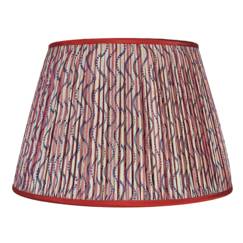 Red Stripe and Blue Squiggle Pleated Lamp Shade with Red Trim