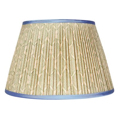 Green Diamond Geometric Pleated Silk Lampshade with Blue Trim