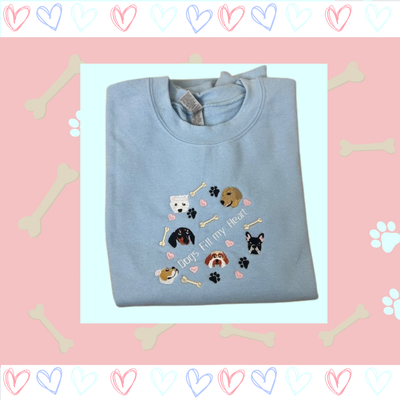 'Dogs fill my heart' embroidered dog sweatshirt