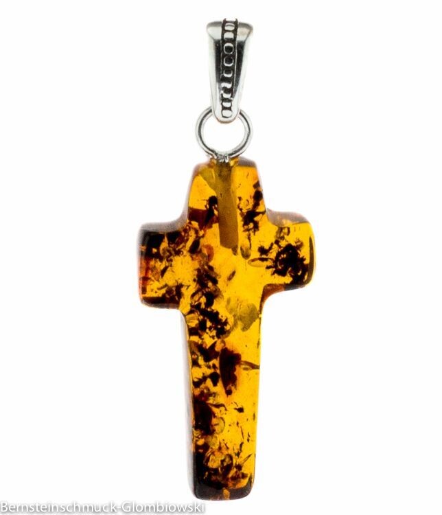 Bernstein Kreuz Anhänger mit Silber 925
