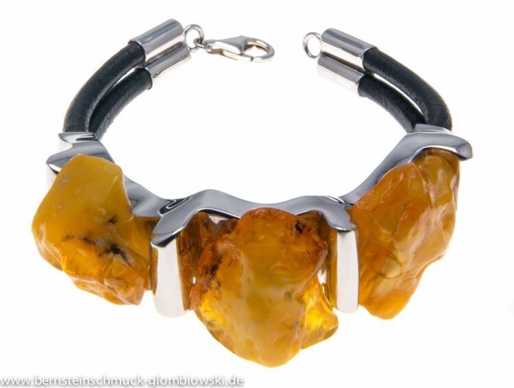 Bernstein Armband mit Silber 925 und Lederband