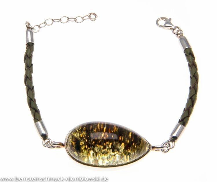Bernstein Armband mit Silber 925 und Lederband