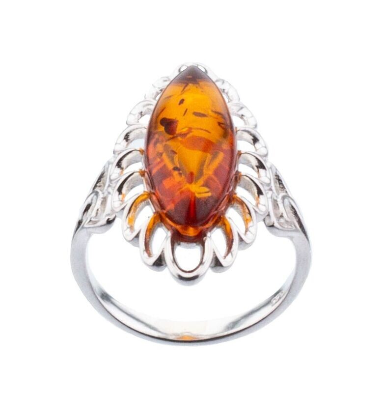 Bernstein Ring mit Silber 925