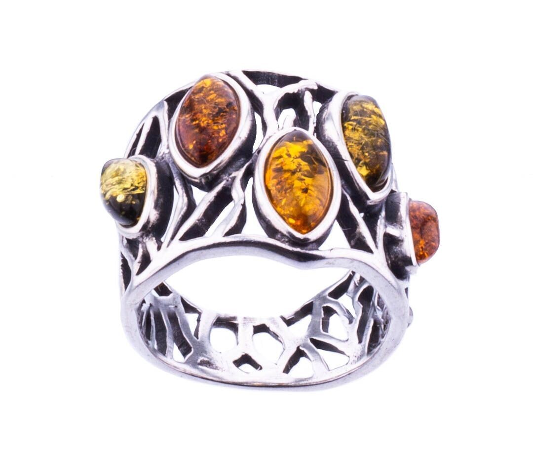 Bernstein Ring mit Silber 925