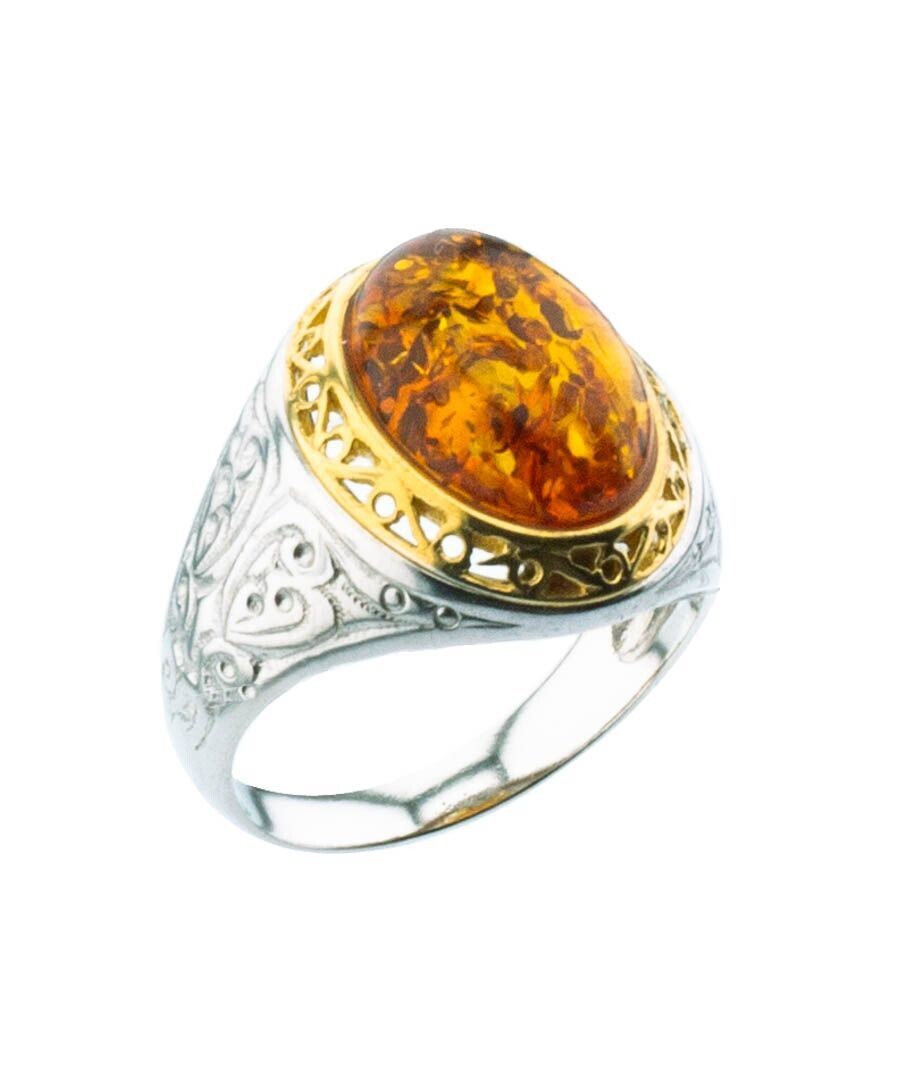 Bernstein Ring mit Silber 925
