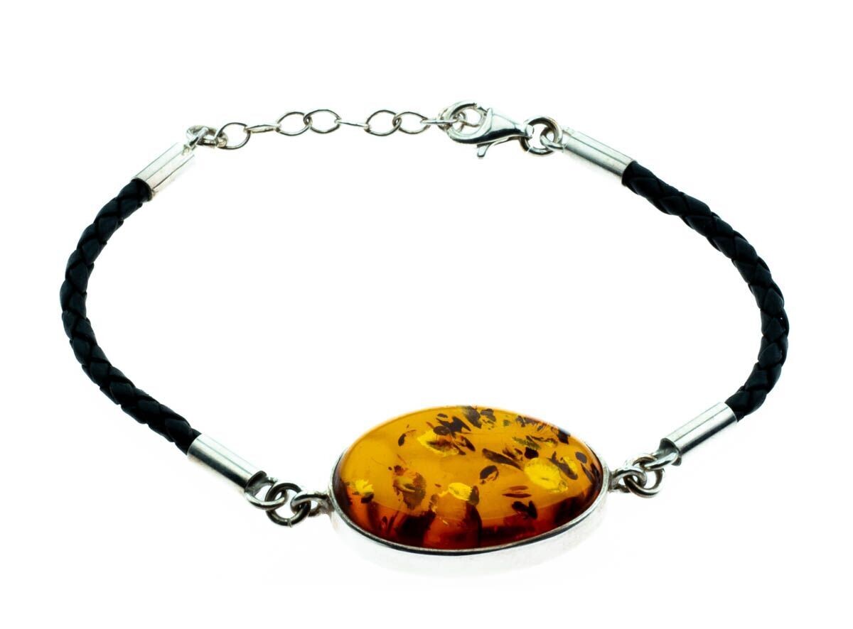 Bernstein Armband mit Silber 925 und Lederband