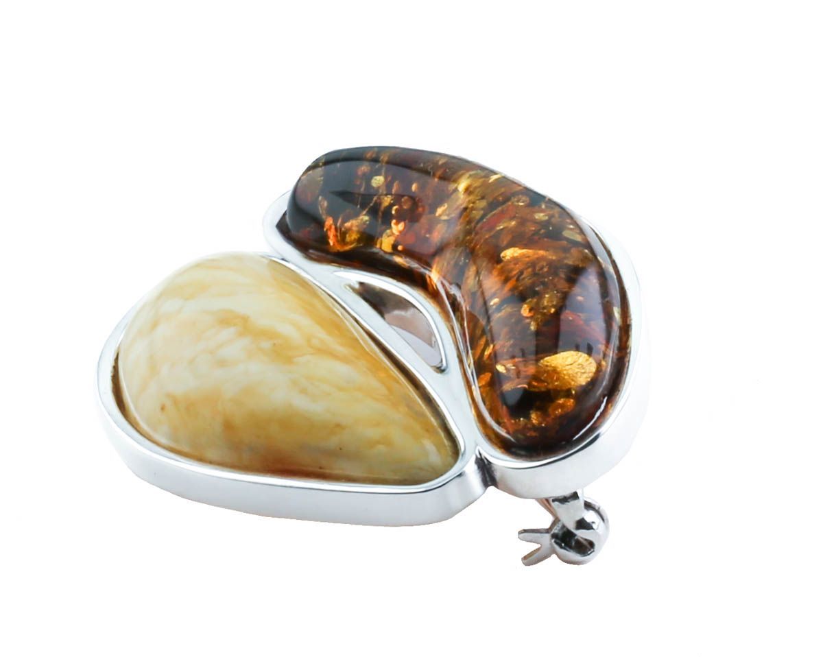 Bernstein Brosche mit Silber 925