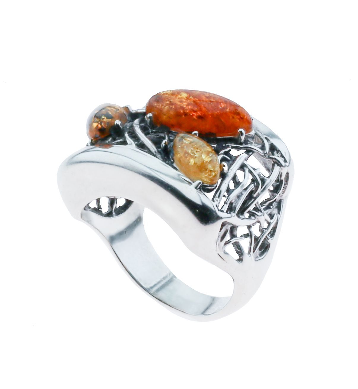 Bernstein Ring mit Silber 925