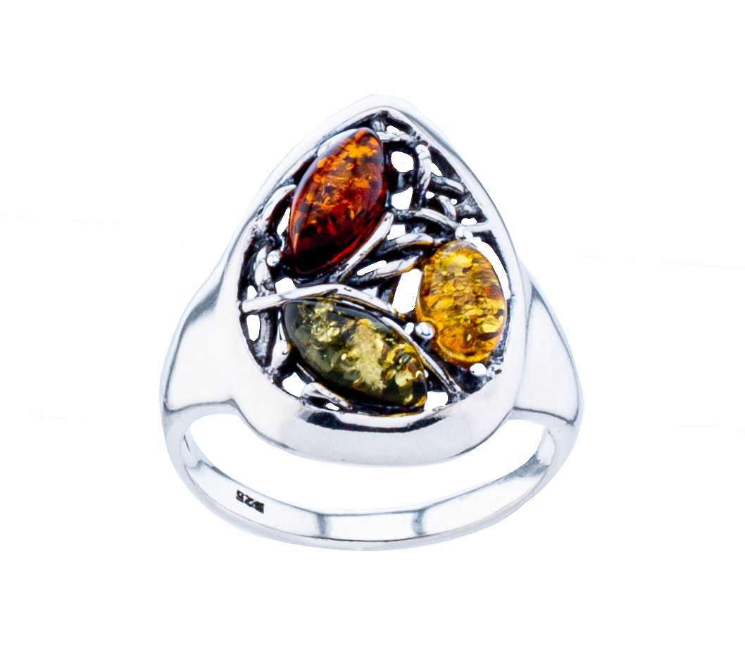 Bernstein Ring mit Silber 925