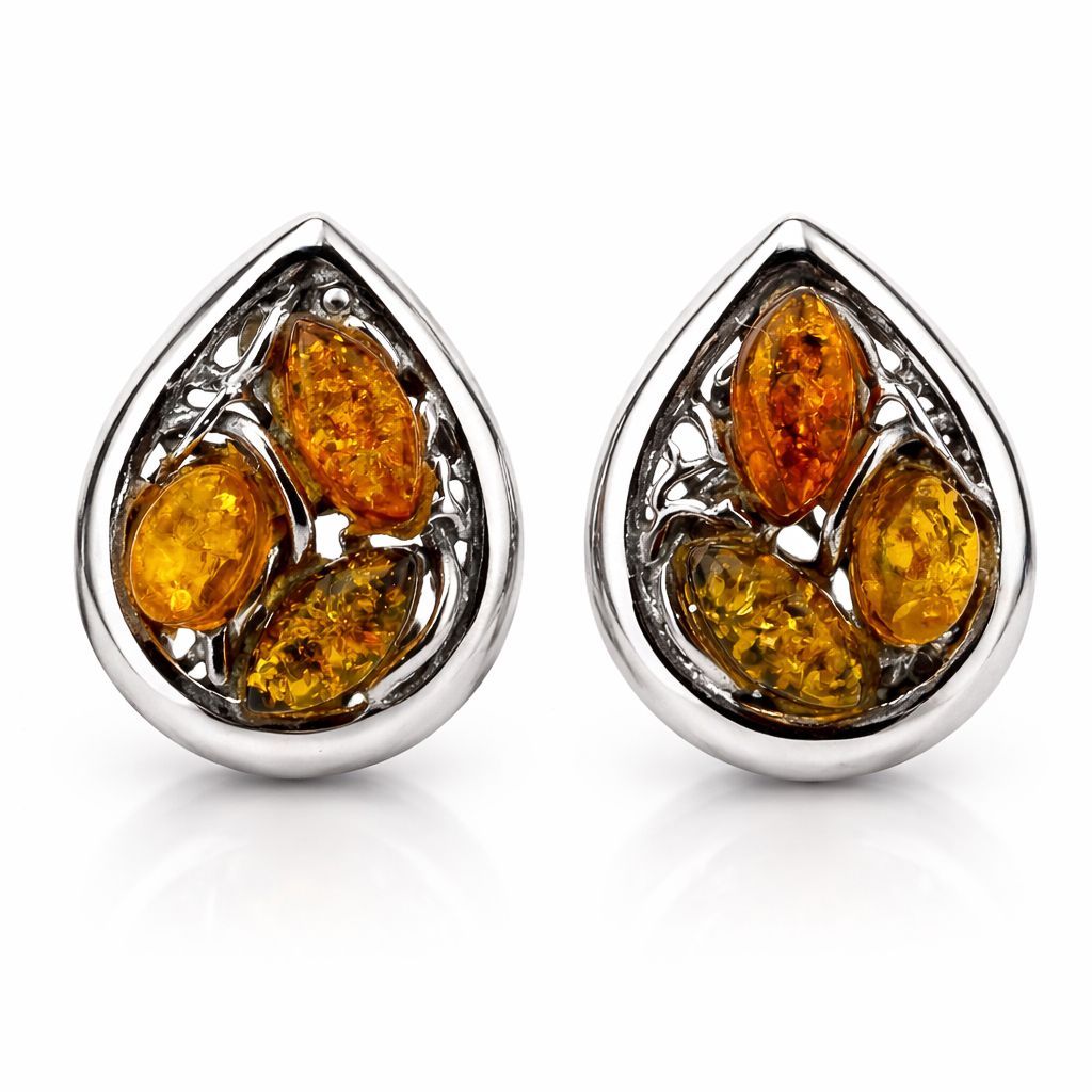 Bernstein Ohrringe Ohrstecker mit Silber 925.