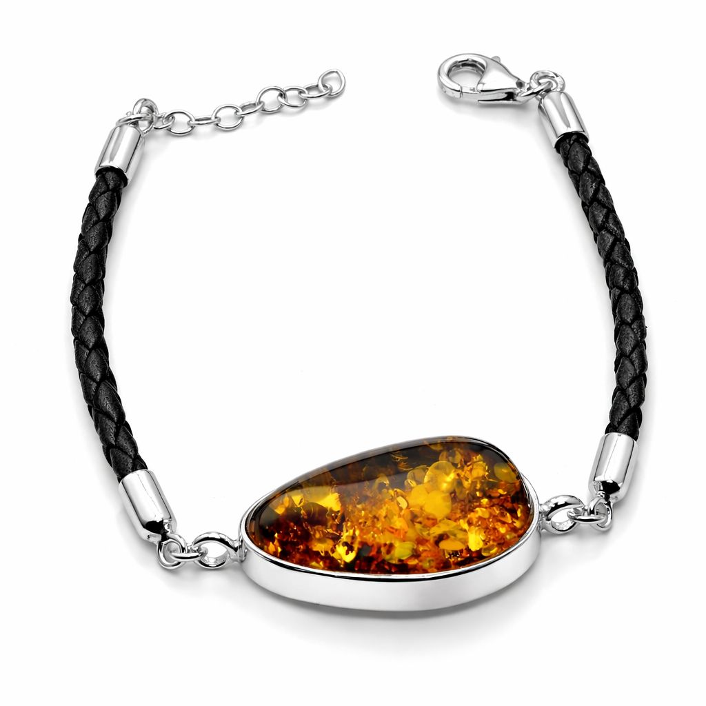 Bernstein Armband mit Silber 925 und Lederband