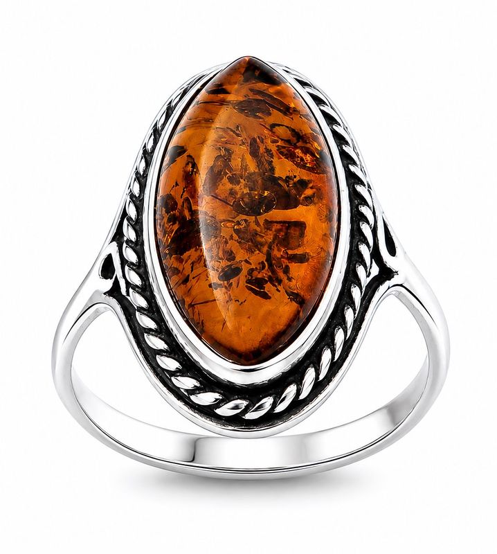 Bernstein Ring mit Silber 925