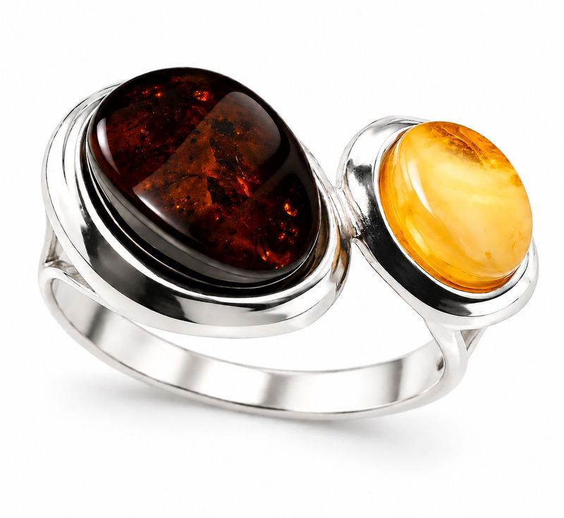 Bernstein Ring mit Silber 925