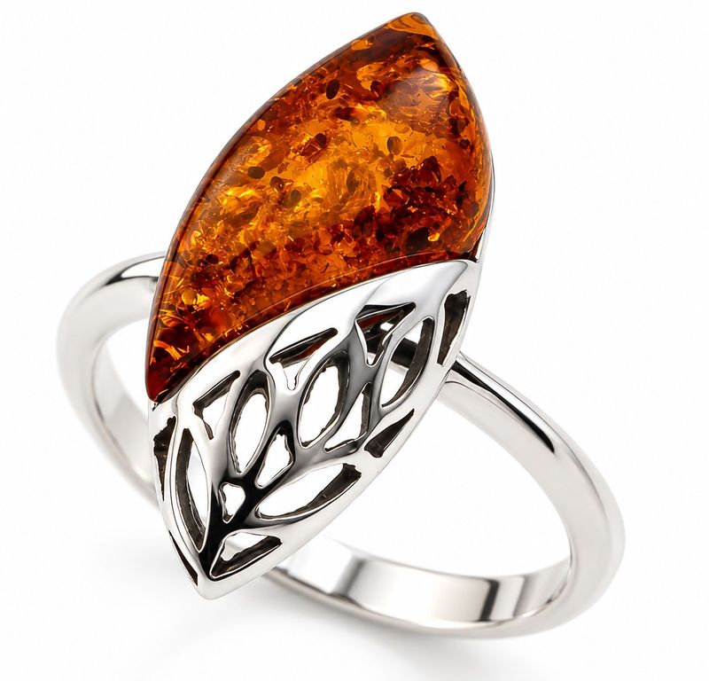 Bernstein Ring mit Silber 925