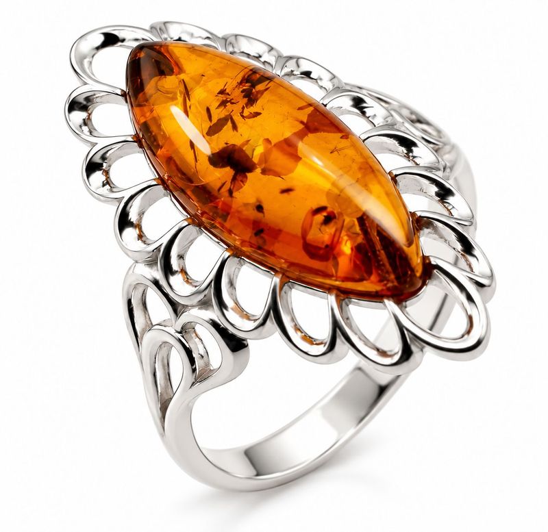 Bernstein Ring mit Silber 925
