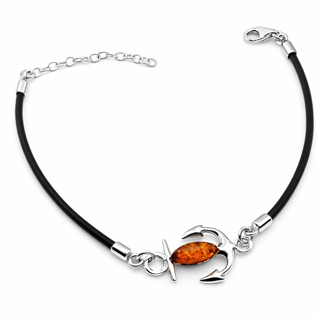 Bernstein Armband mit Silber 925 und Kautschukband