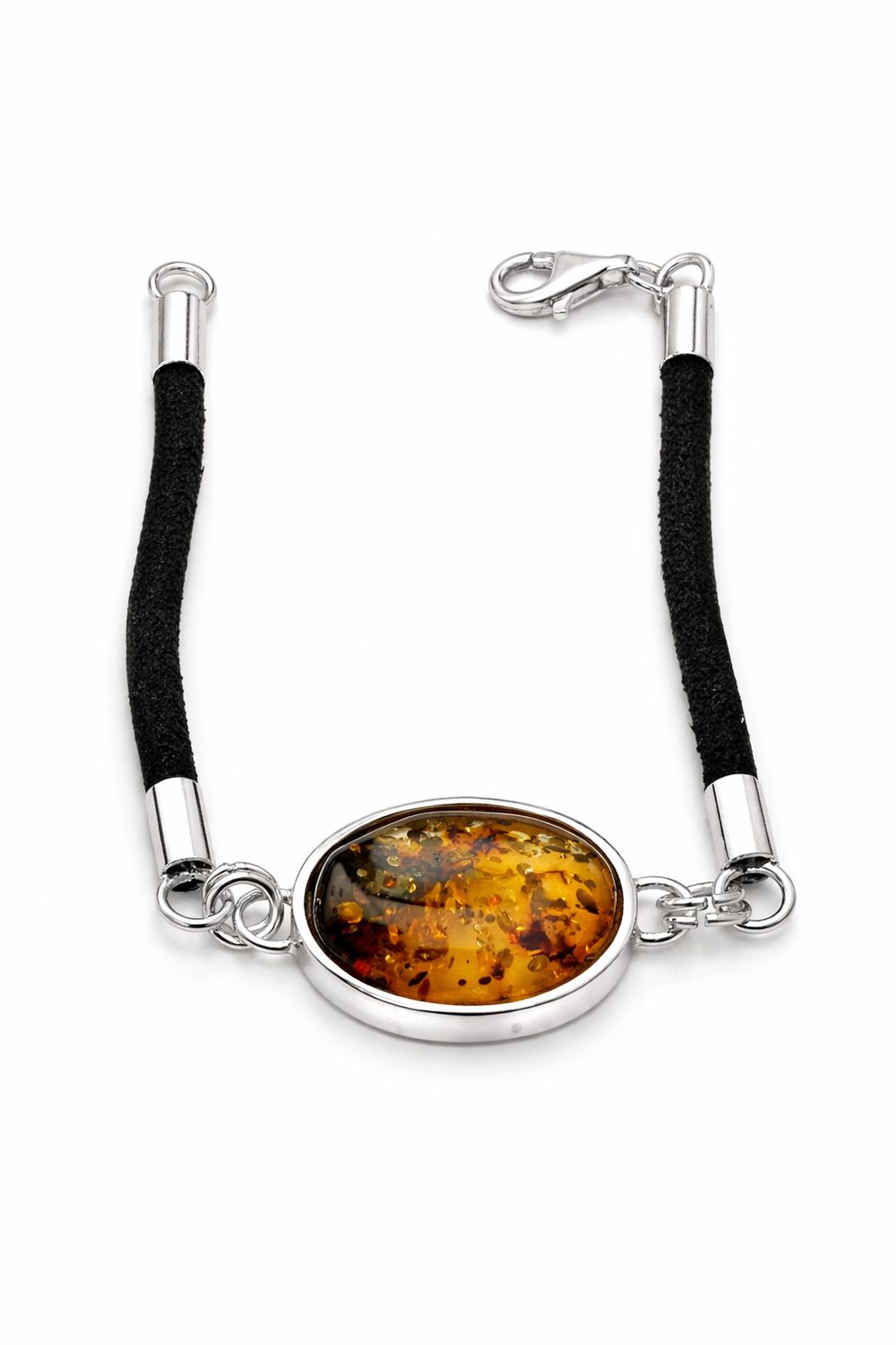 Bernstein Armband mit Silber 925 und Lederband