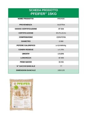 PELLET PFEIFER 100% ABETE - QUALITA&#39; EN PLUS A1 BANCALE DA 70 SACCHI DA 15 KG