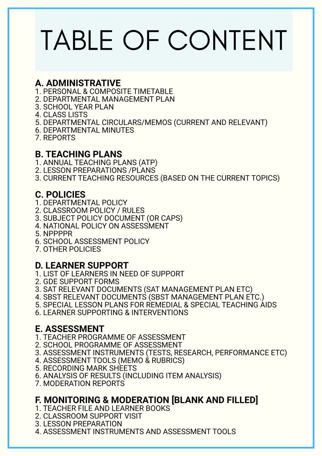 TEACHER'S FILE (HARD COPY)