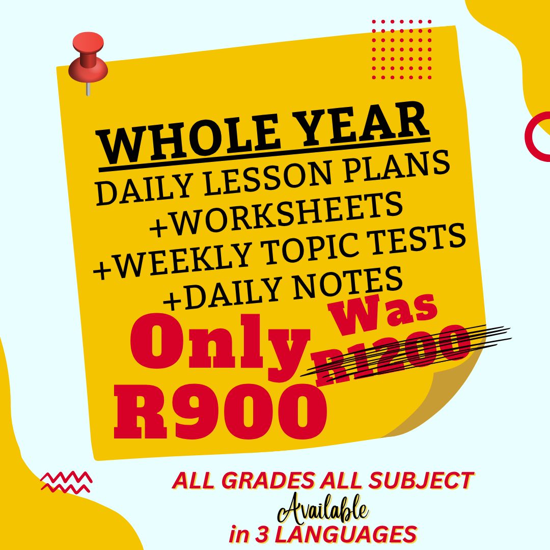 Lesson Plans + Worksheets &amp; Corrections + Weekly Test &amp; Memorandum + Notes for a Year
