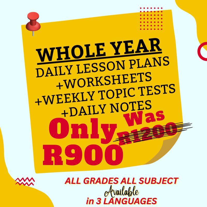 Lesson Plans + Worksheets &amp; Corrections + Weekly Test &amp; Memorandum + Notes for a Year