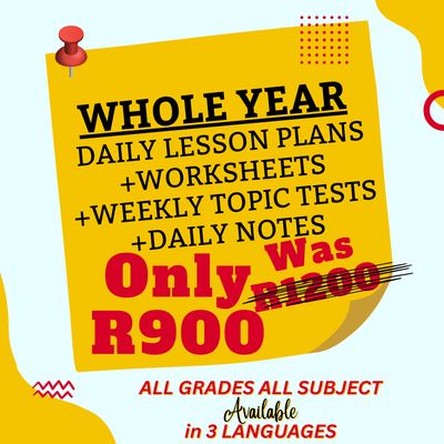 Lesson Plans + Worksheets &amp; Corrections + Weekly Test &amp; Memorandum + Notes for a Year