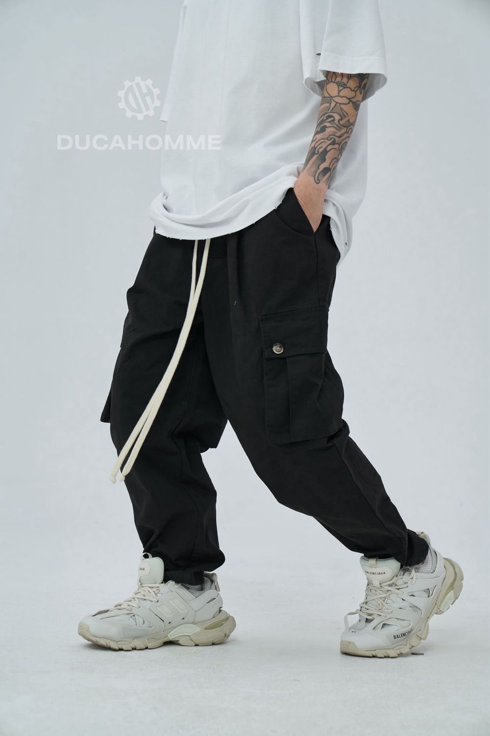 pantalone sartoriale cargo Duca Homme nero limited edition