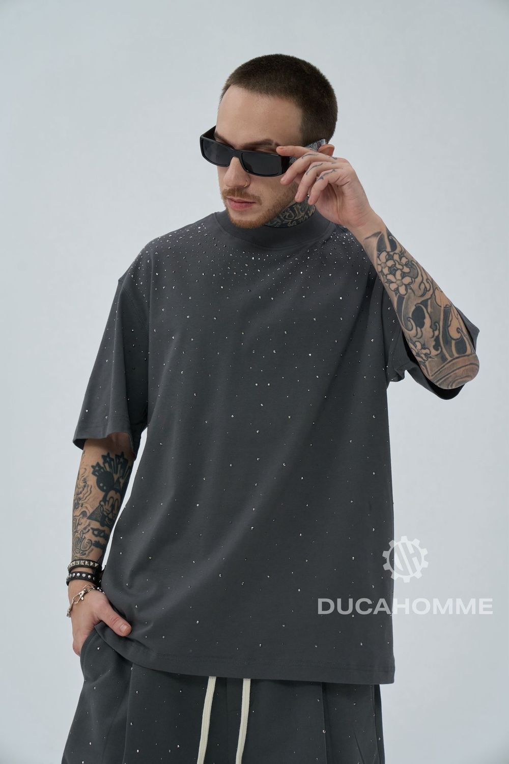 T-shirt Swarovski premium Duca Homme Grigio piombo