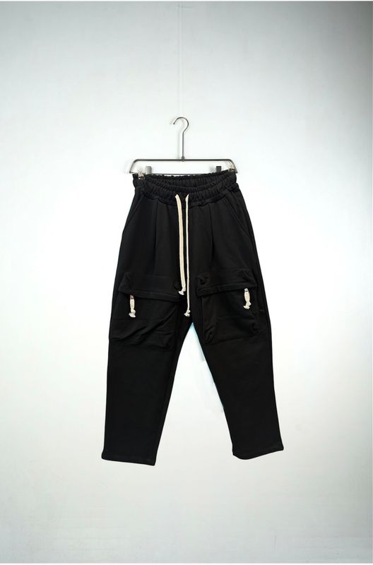 Pantalone tuta di cotone fondo largo con tasconi frontali Nero Duca Homme