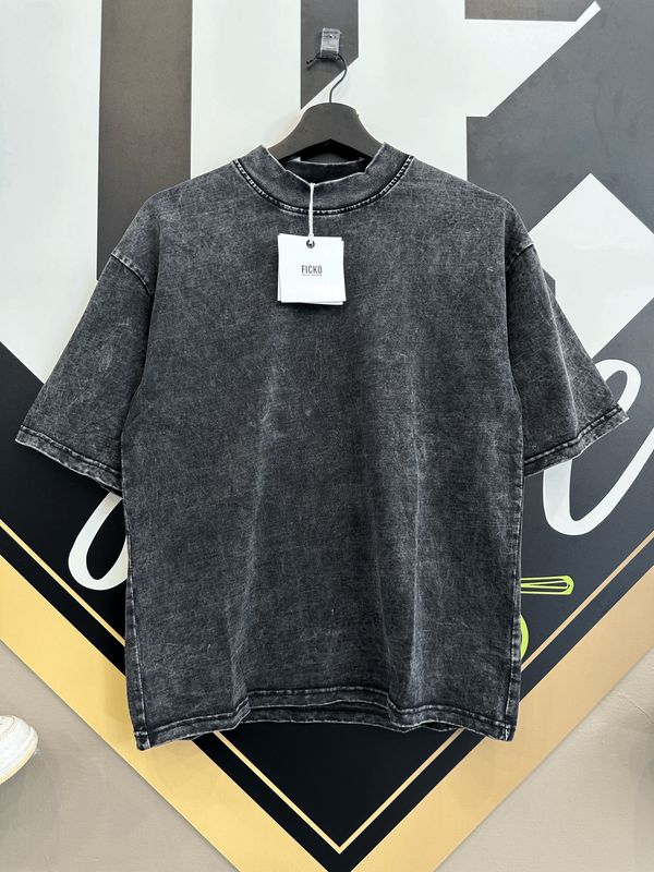 T-shirt oversize slavata collo alto BAMBINO grigio piombo